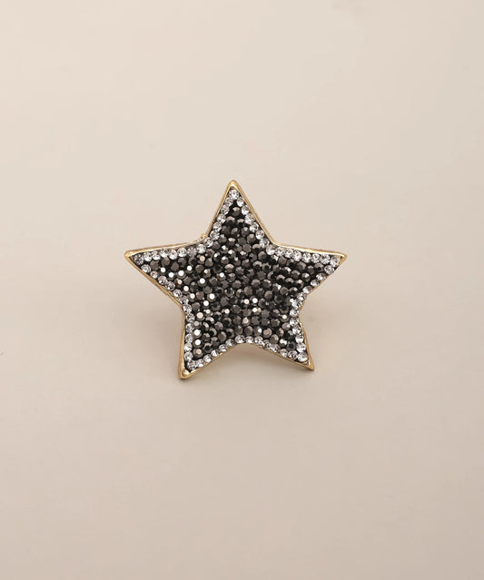 Black Crystal Star Statement Ring Gold Adjustable