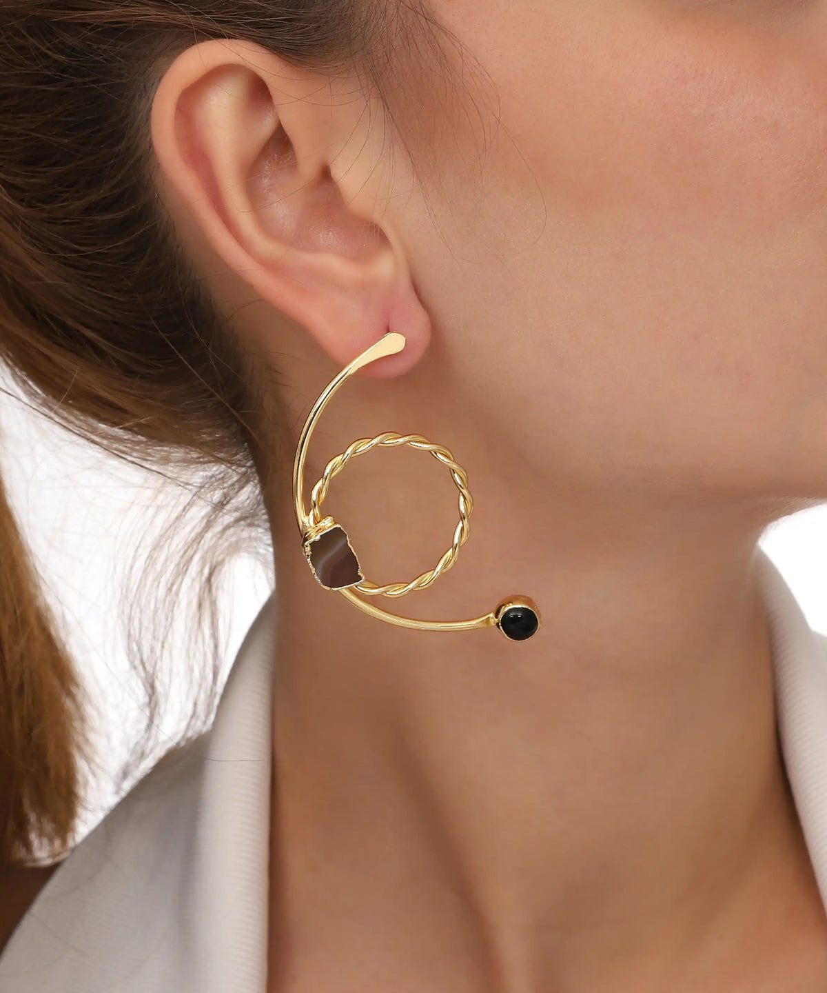 Gold Spiral Stone Statement Earrings