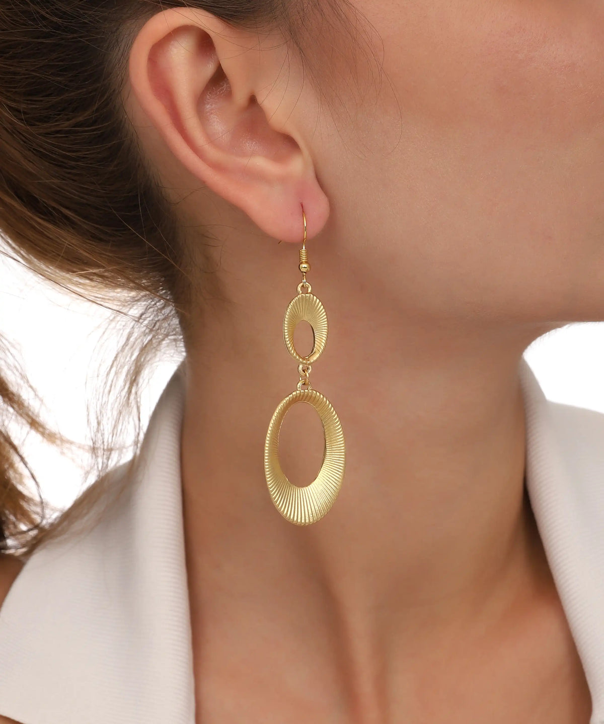Oval Textured Gold Drop Earrings