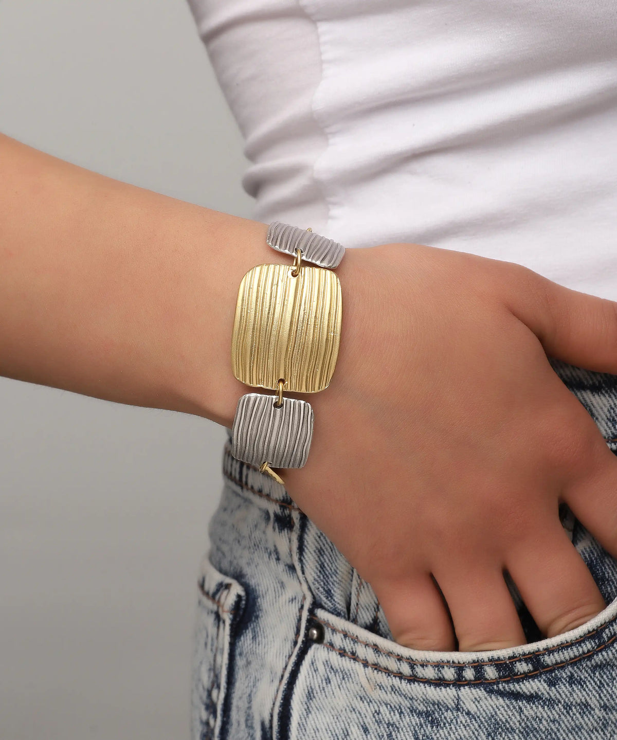 Two Tone Textured Plate Bracelet