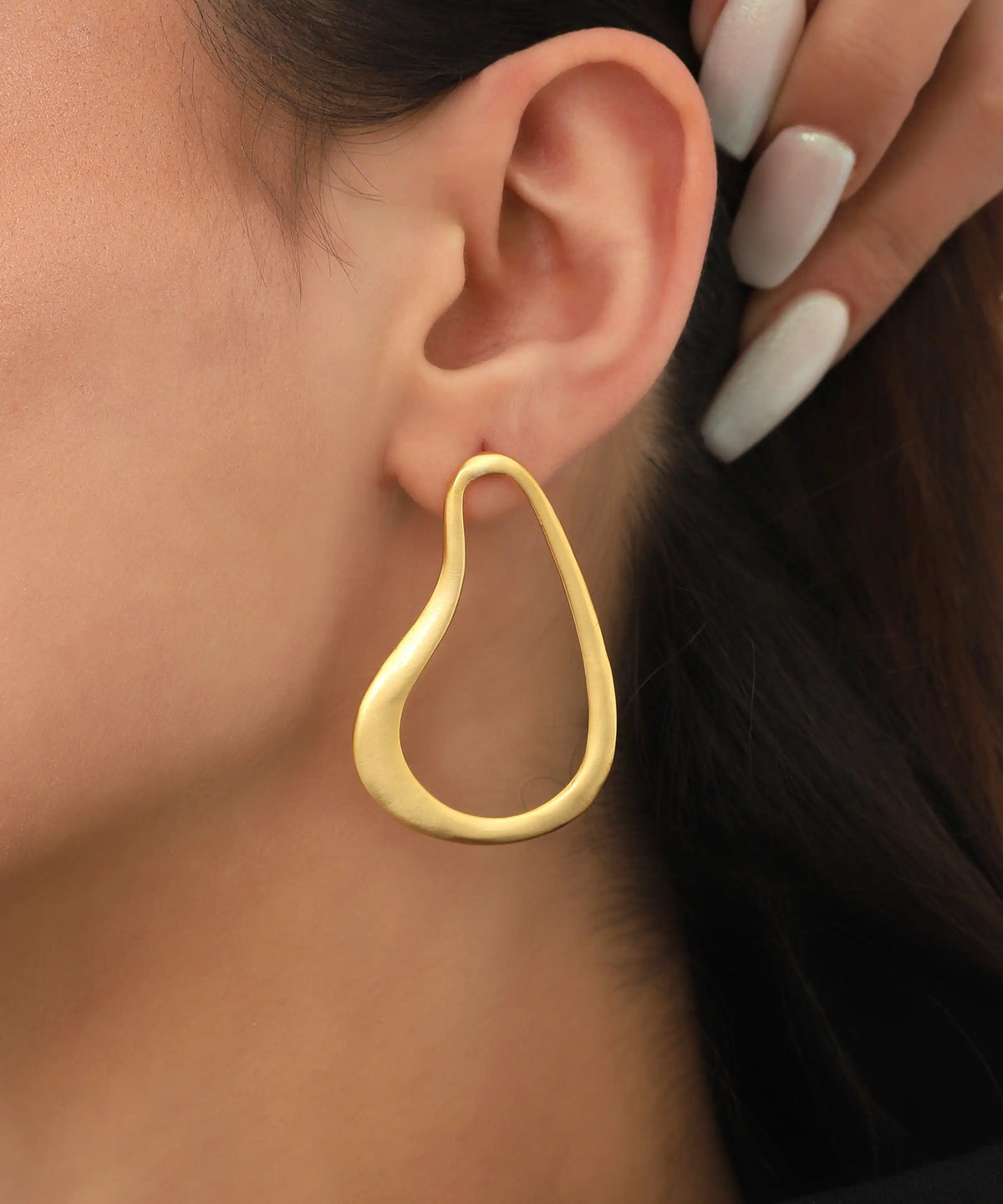 Organic Teardrop Gold Hoop Earrings