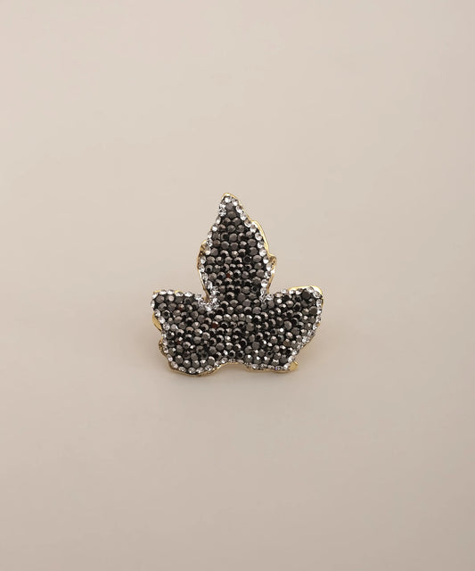 Black Crystal Leaf Statement Ring Gold Adjustable