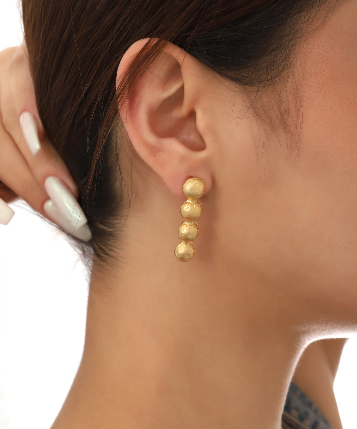 Gold Hammered Bead Drop Earrings