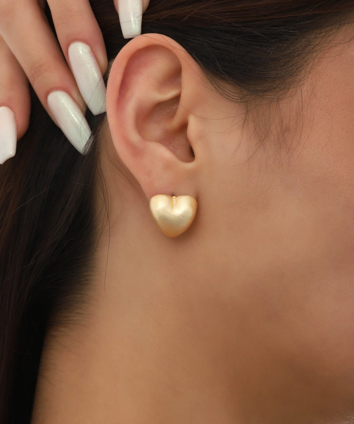 Matte Gold Heart Stud Earrings