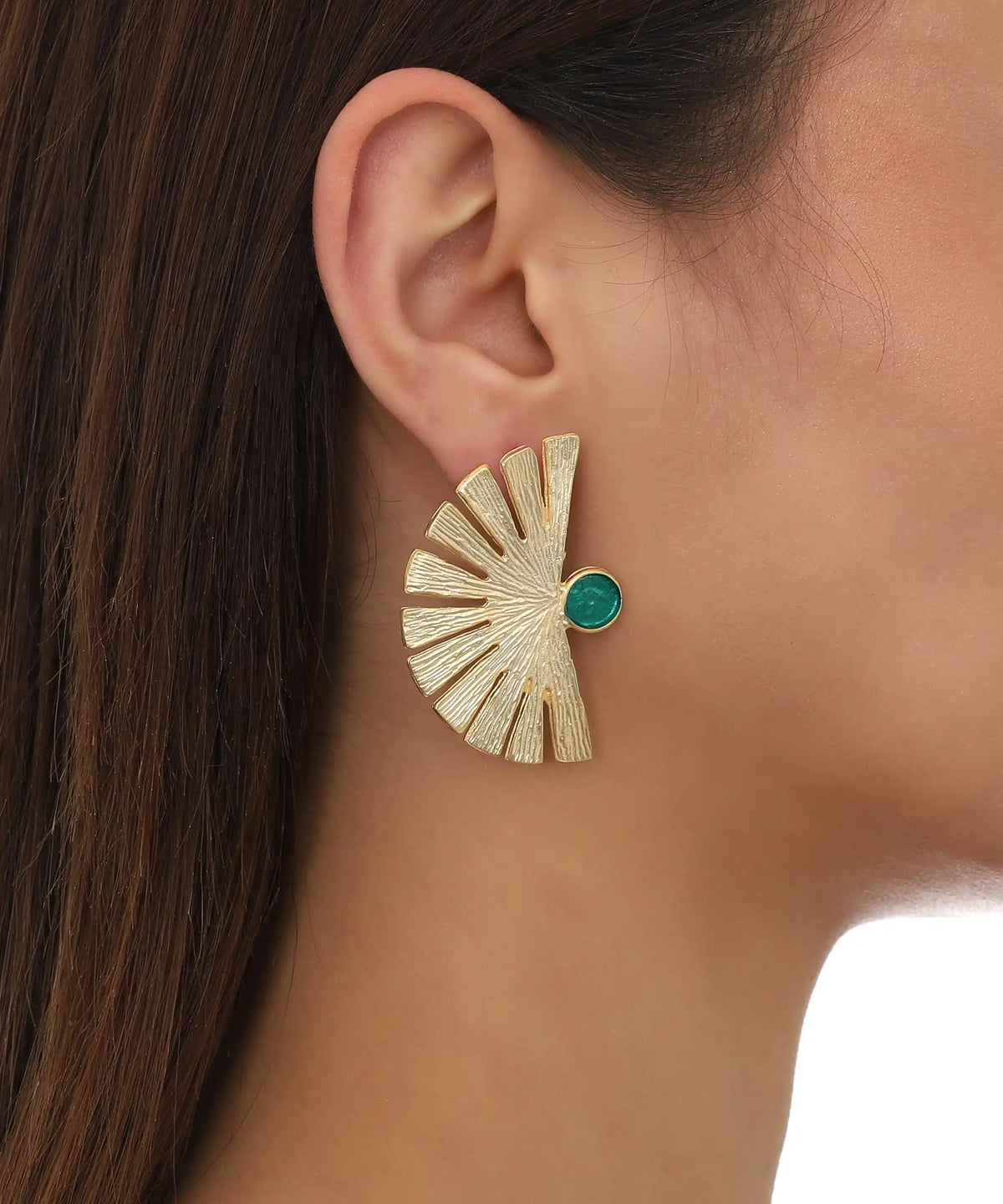 Emerald Geometric Gold Statement Earrings