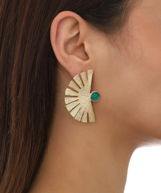 Emerald Geometric Gold Statement Earrings