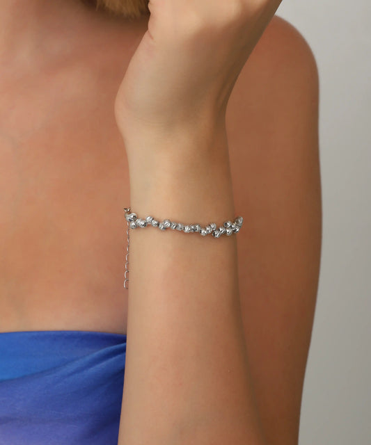 Silver Crystal Beaded Chain Bracelet Adjustable