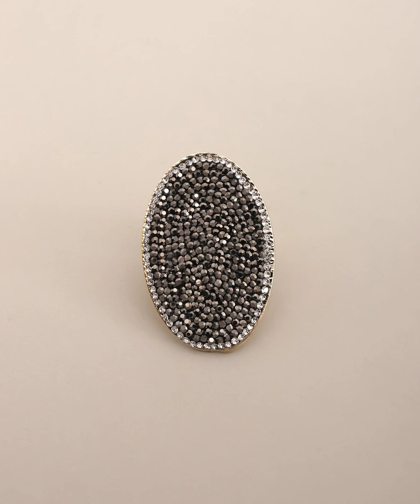 Black Crystal Oval Pave Statement Ring Gold Adjustable