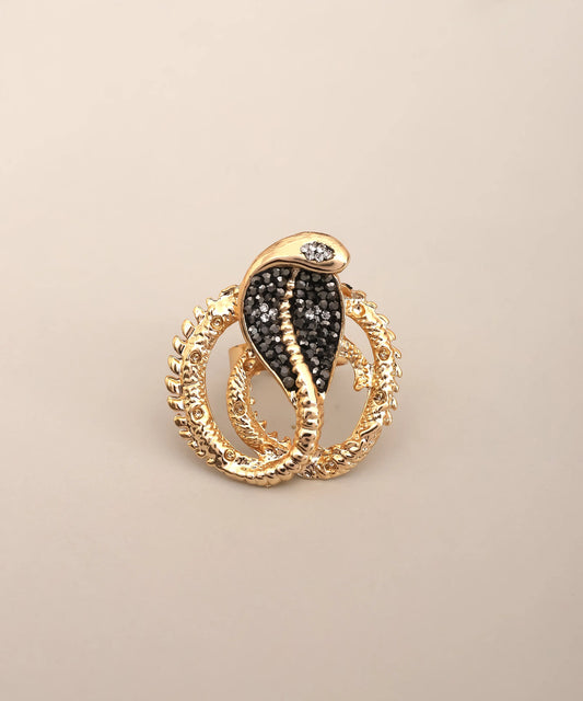 Black Crystal Snake Wrap Statement Ring Gold Adjustable