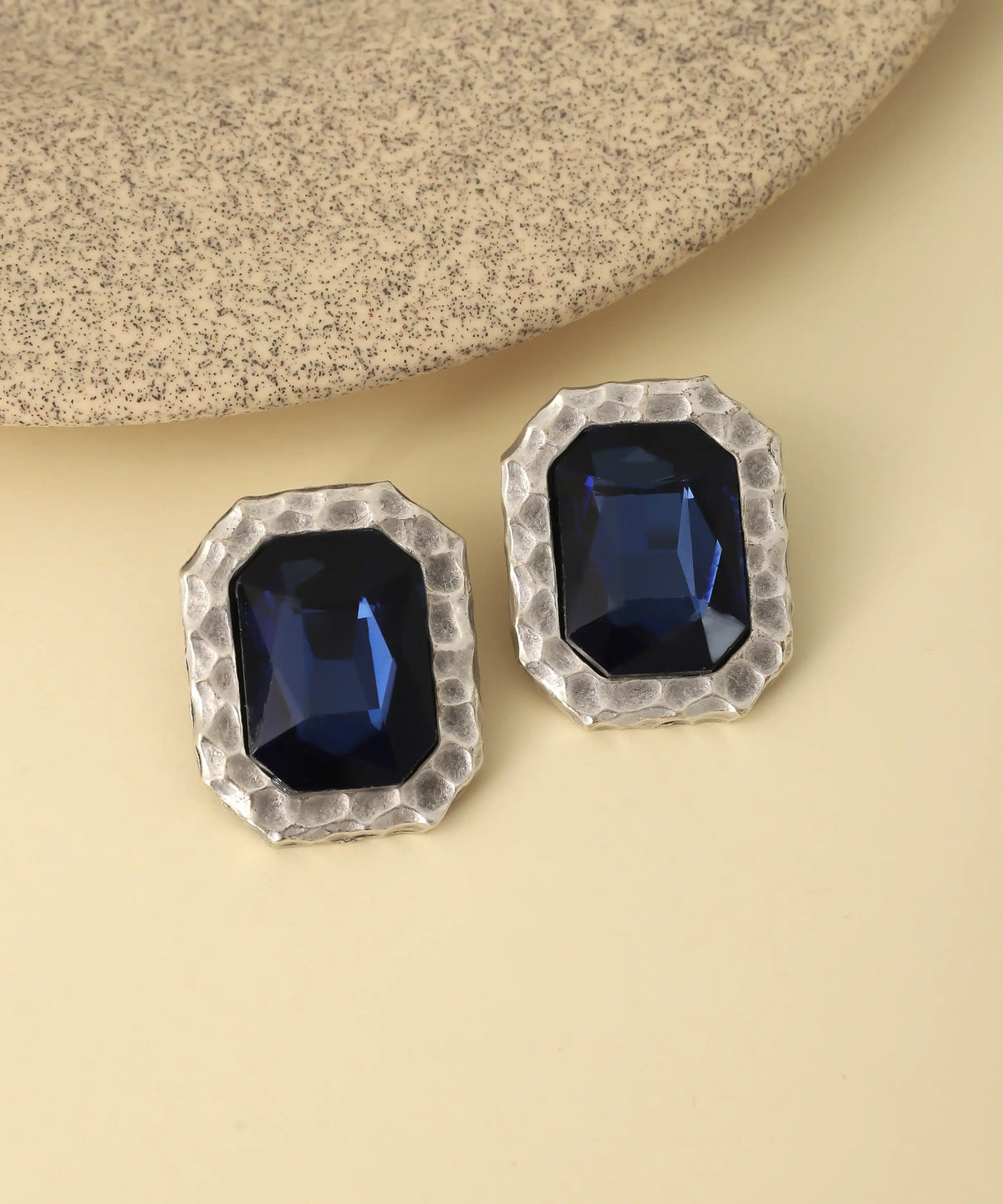 Vintage Silver Navy Crystal Stud Earrings