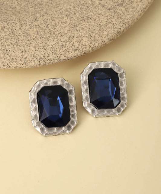 Vintage Silver Navy Crystal Stud Earrings