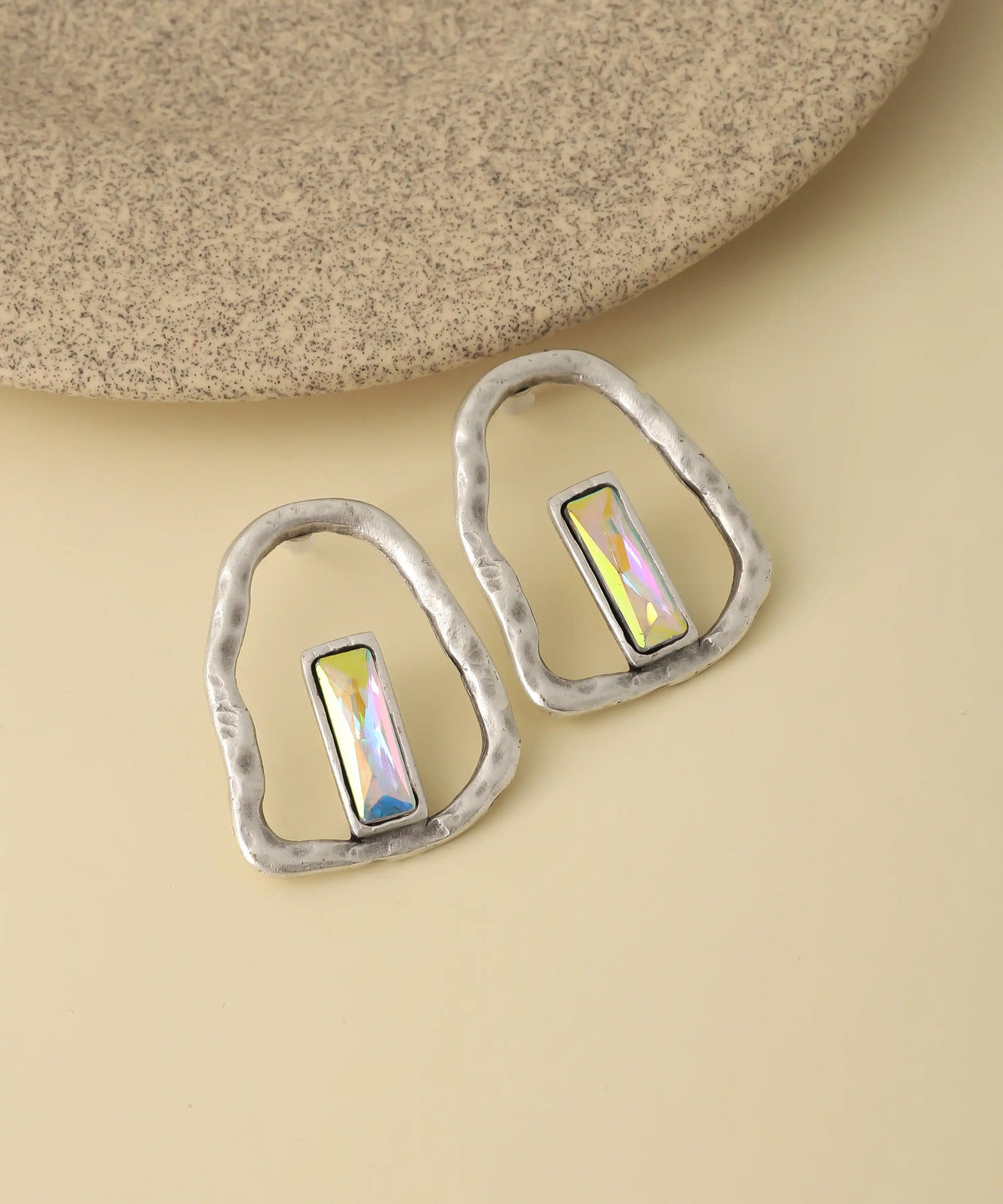Vintage Silver Iridescent Geometric Earrings