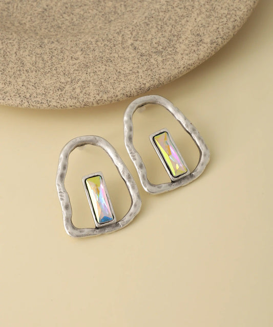 Vintage Silver Iridescent Geometric Earrings