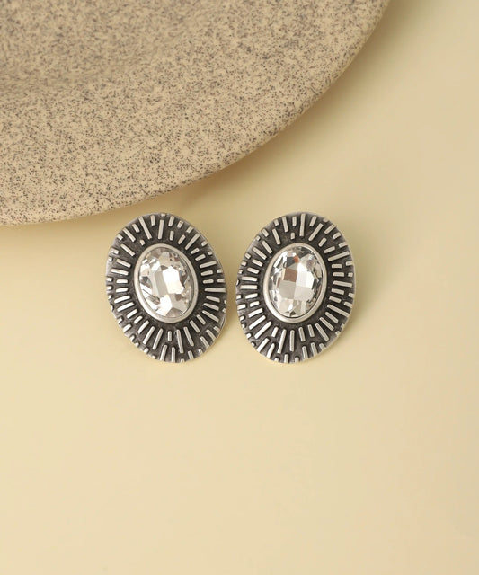 Vintage Silver Radiant Crystal Stud Earrings