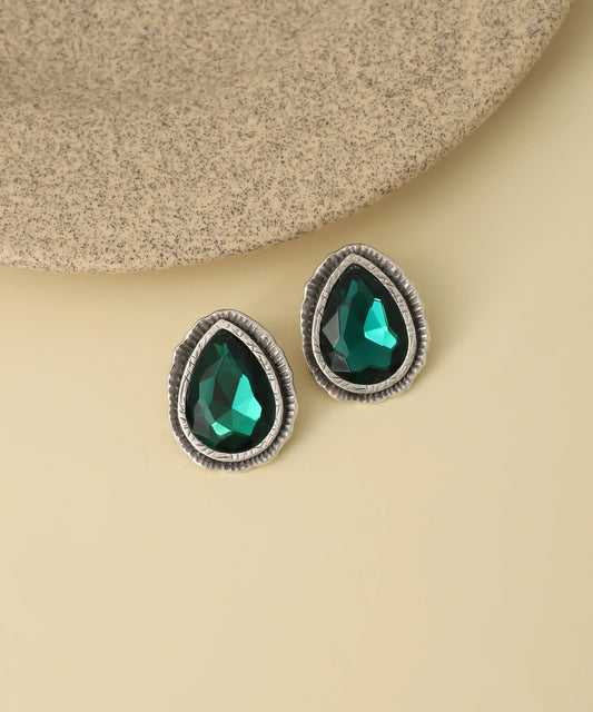 Vintage Emerald Teardrop Stud Earrings