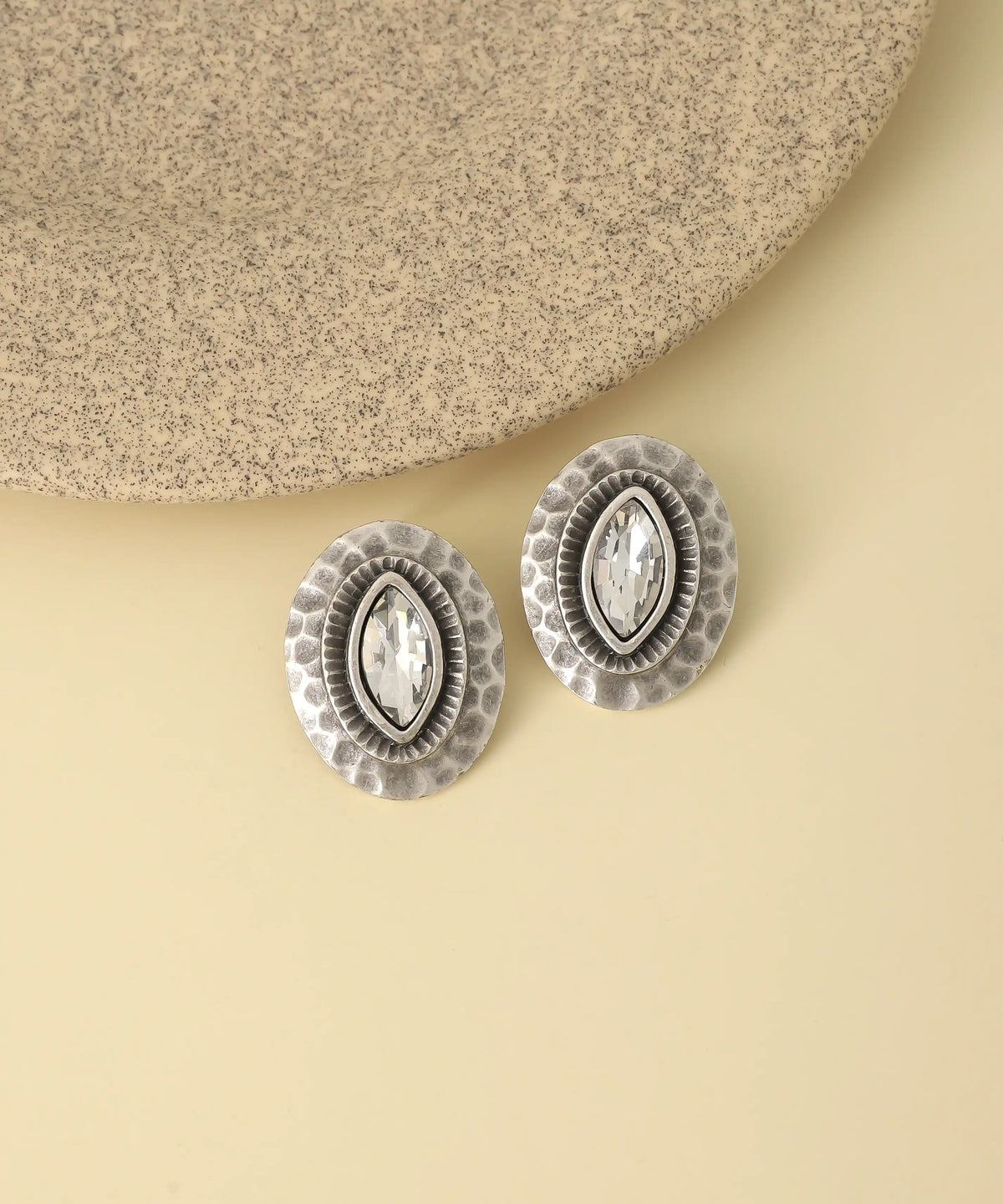 Silver Vintage Marquise Crystal Earrings