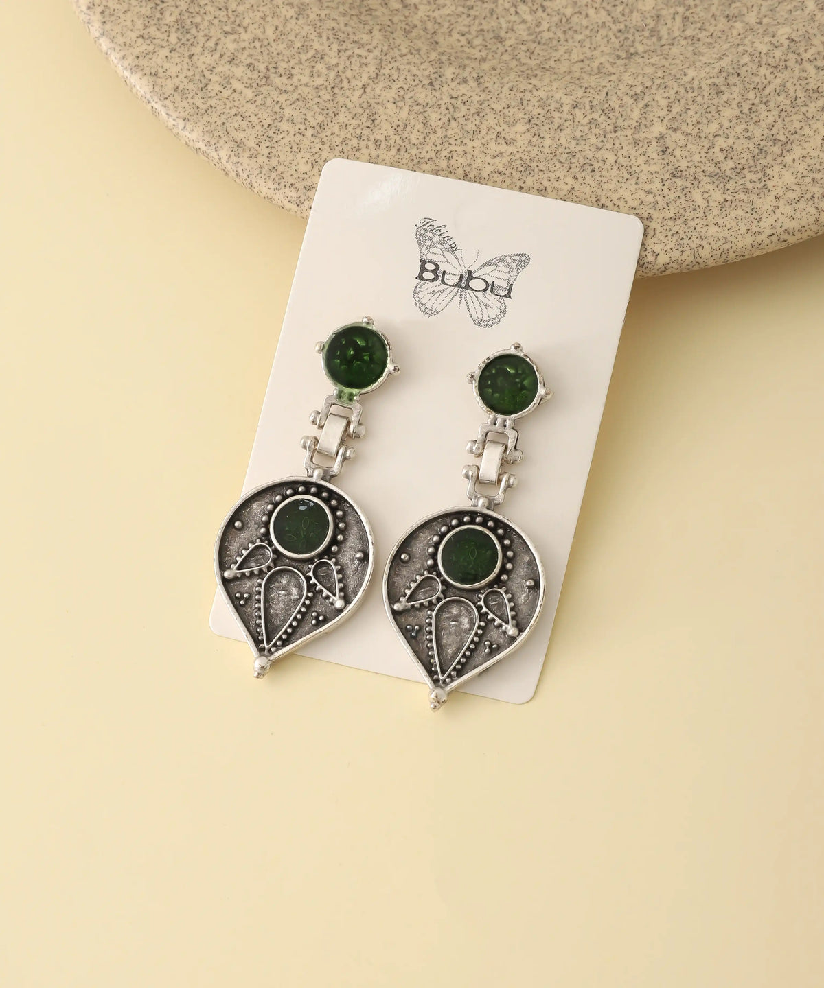 Green Bohemian Tribal Drop Earrings