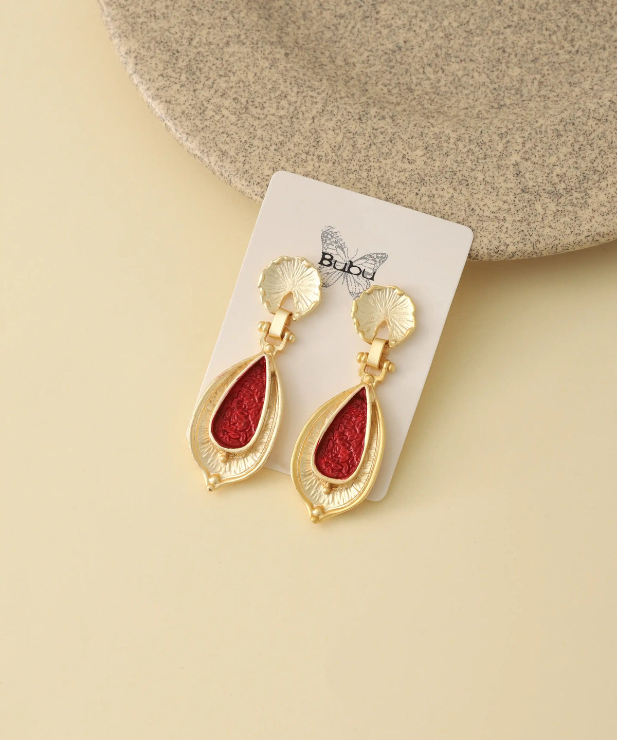 Gold Red Vintage Teardrop Earrings