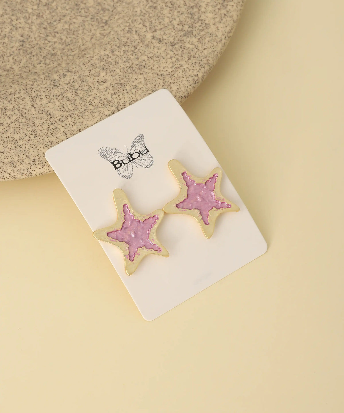 Gold Pink Starfish Statement Earrings