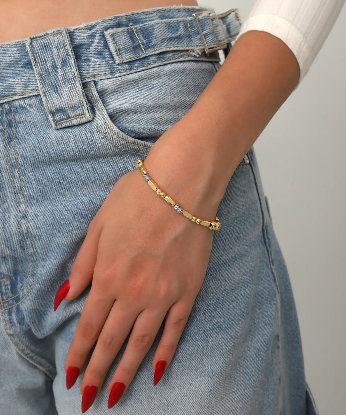 Gold Two Tone Minimal Beaded Bracelet