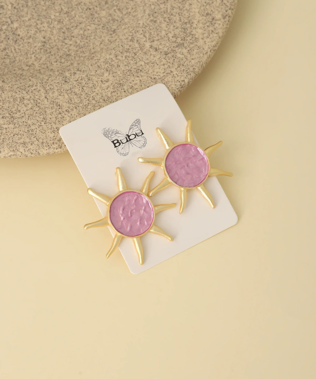 Gold Pink Sunburst Statement Earrings