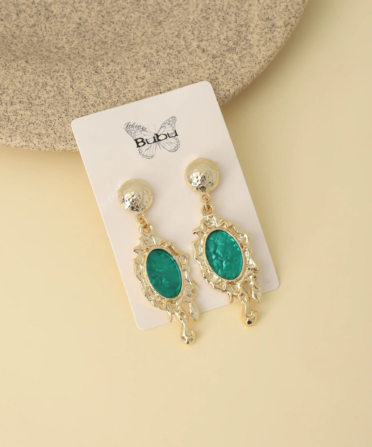 Vintage Gold Green Ornament Earrings