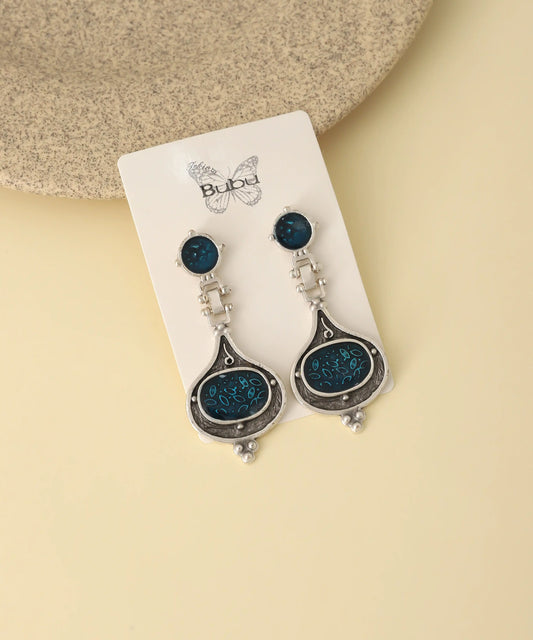 Vintage Silver Blue Teardrop Earrings