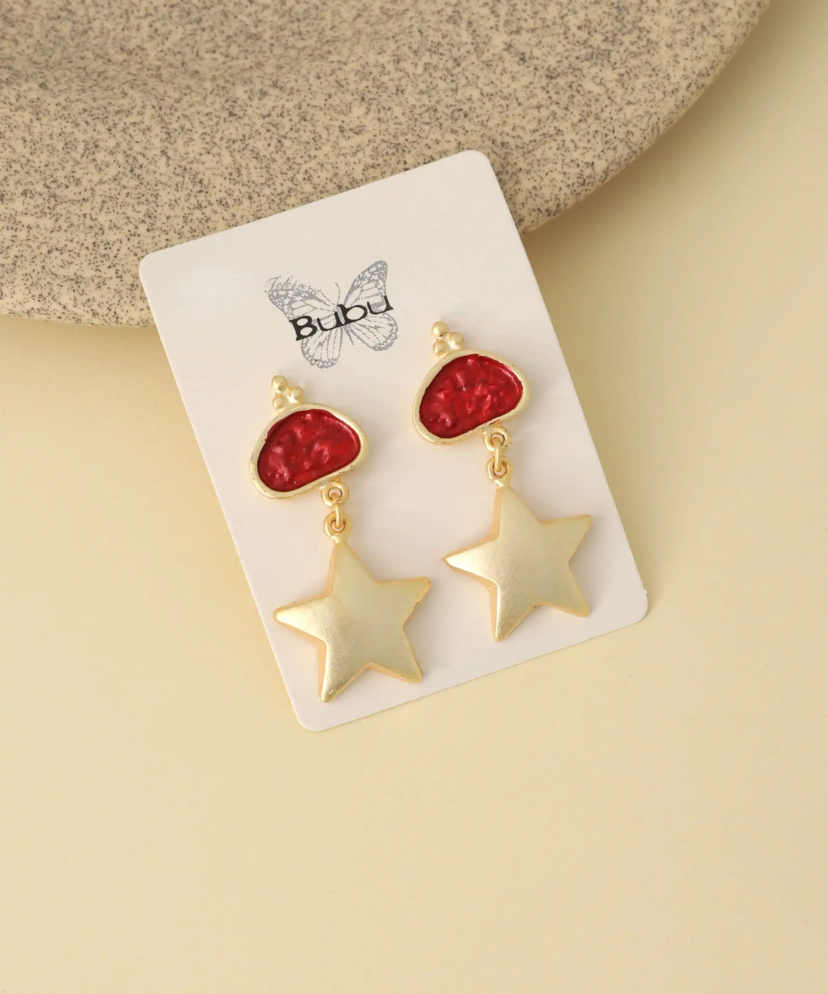 Gold Red Star Drop Earrings