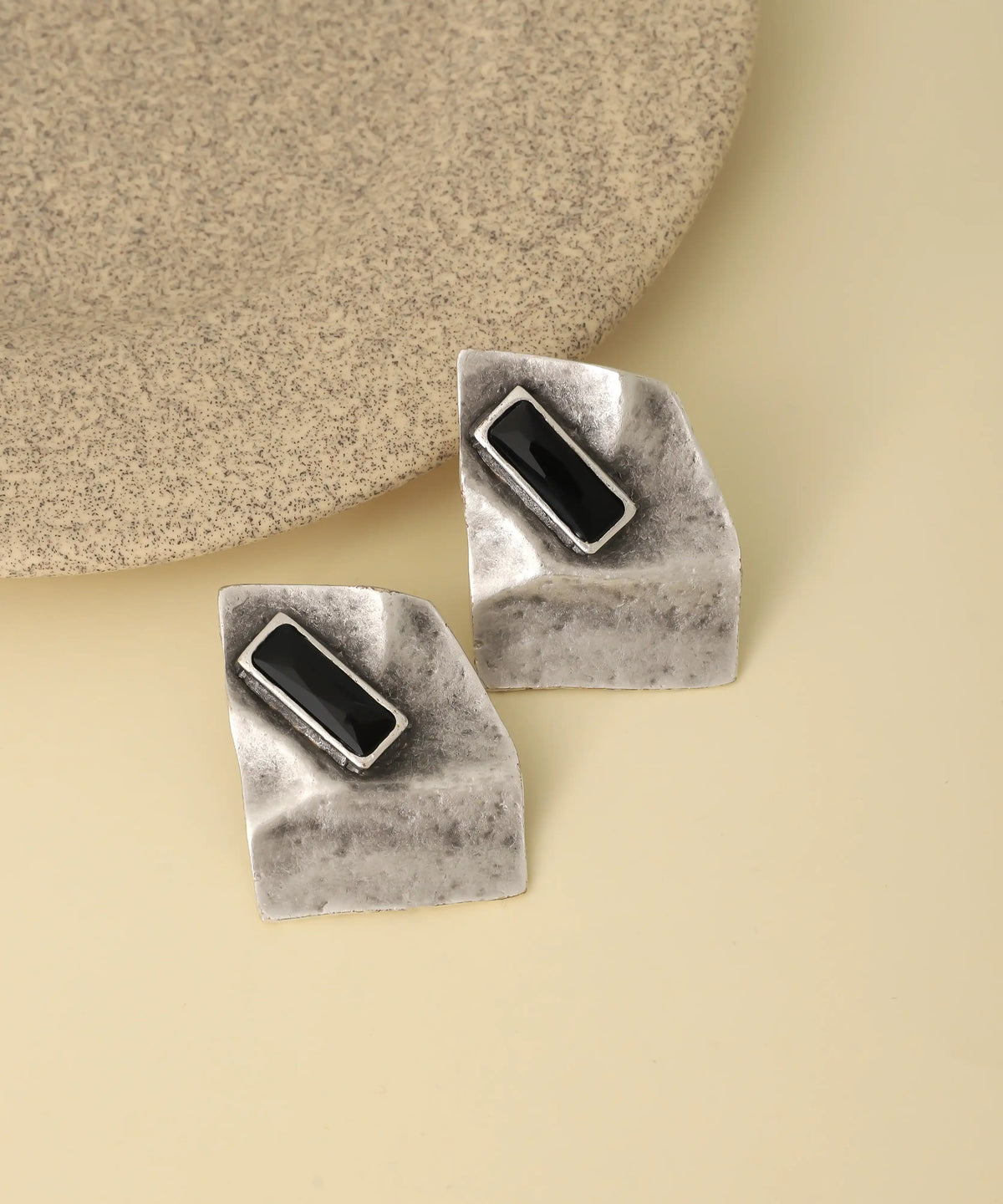 Vintage Silver Black Statement Stud Earrings