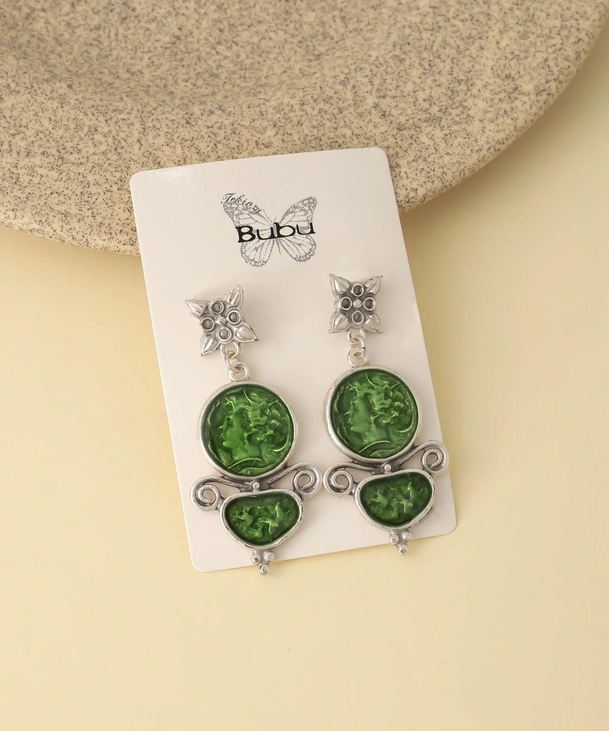 Vintage Green Artisan Drop Earrings