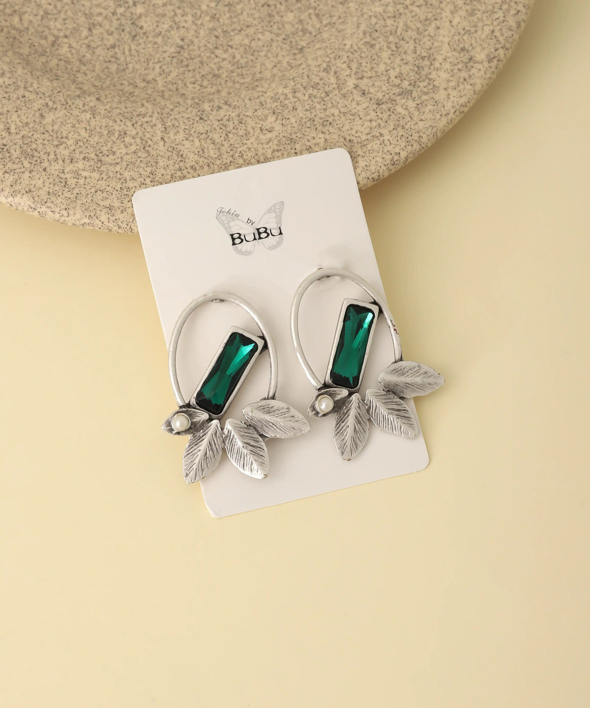 Emerald Crystal Leaf Hoop Earrings
