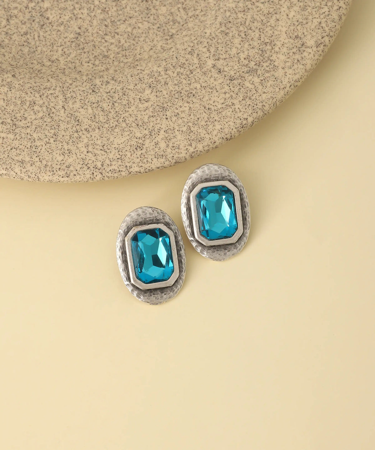 Silver Blue Crystal Stud Earrings