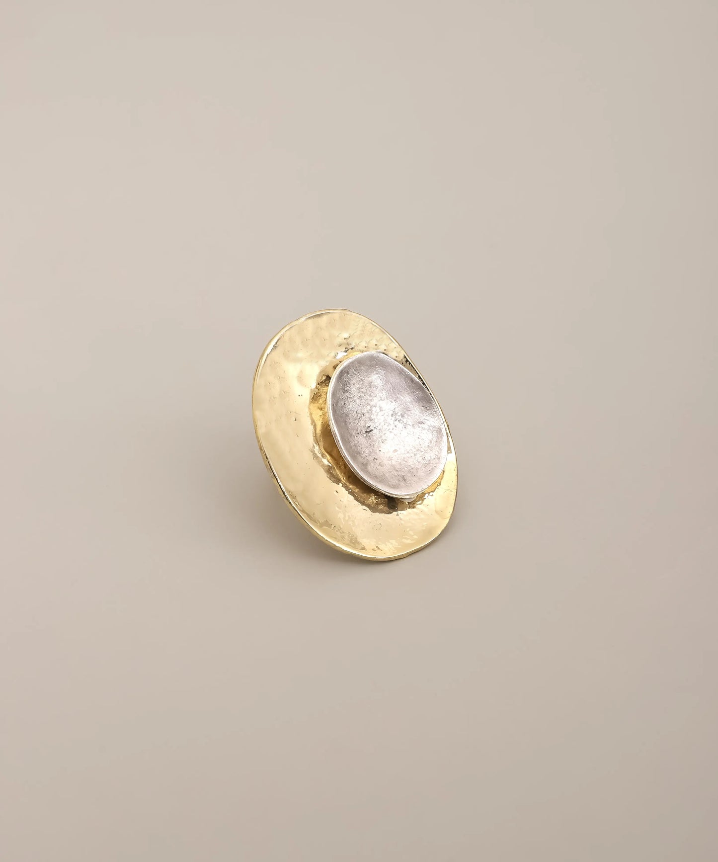 Oval Layered Disc Modern Ring Gold Silver Adjustable