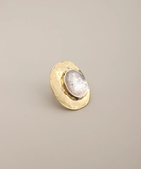 Oval Layered Disc Modern Ring Gold Silver Adjustable