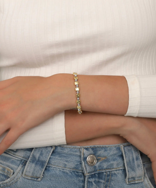 Mixed Metal Beaded Chain Bracelet Adjustable