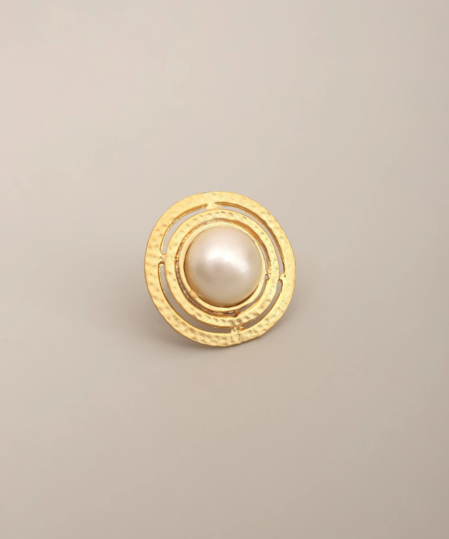 Hammered Gold Pearl Circle Statement Ring