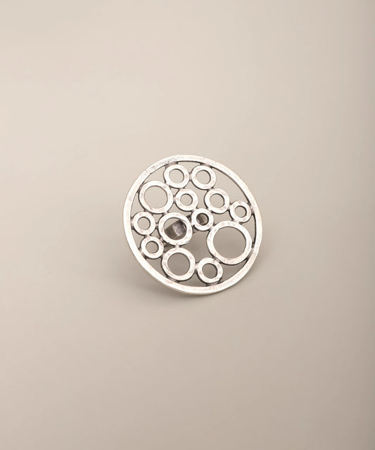 Abstract Silver Circle Cluster Statement Ring