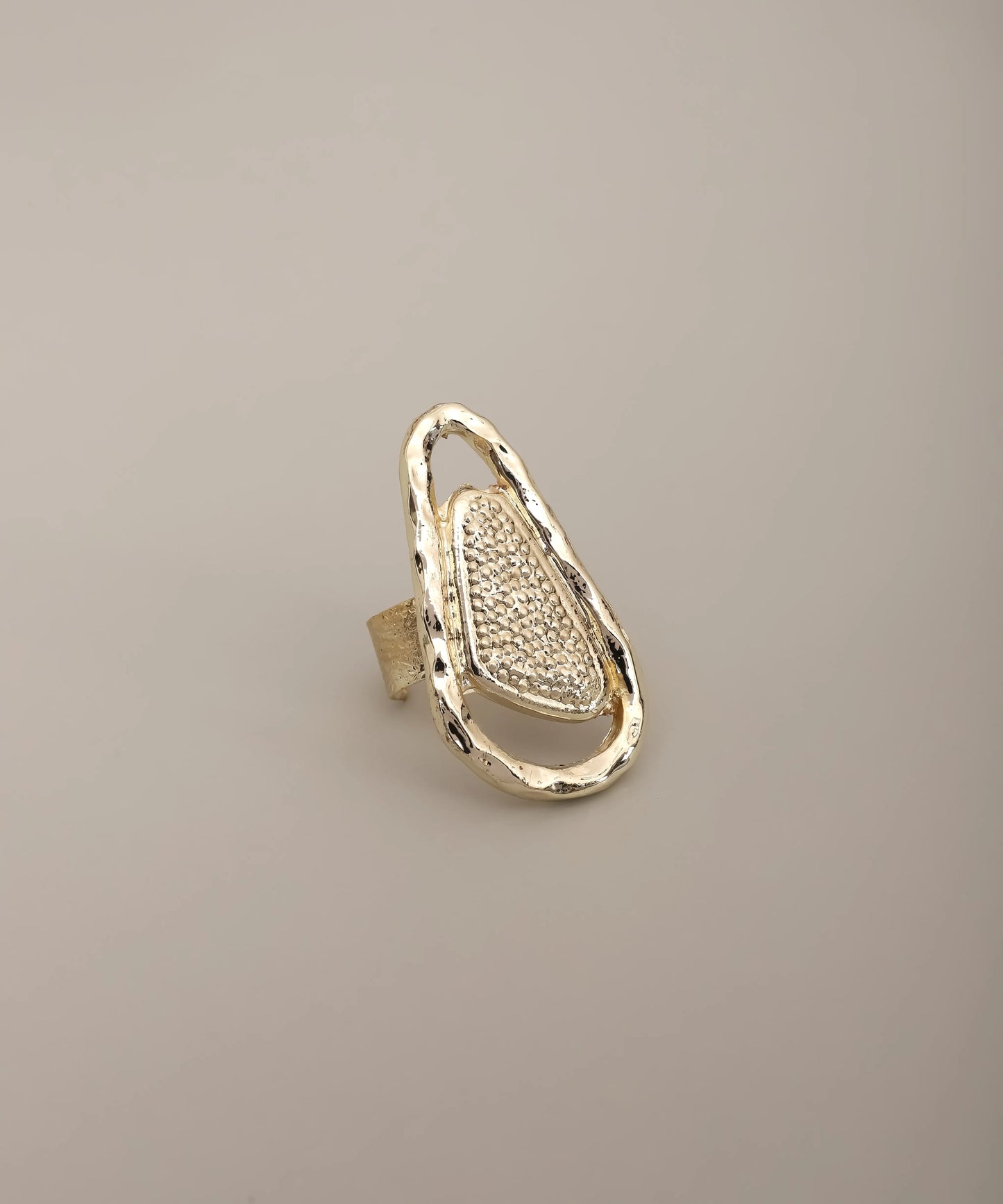 Abstract Gold Open Frame Textured Ring