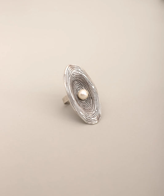 Spiral Texture Pearl Statement Ring