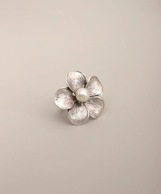 Pearl Flower Textured Statement Ring