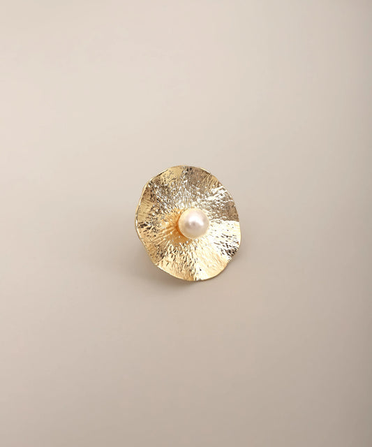 Gold Pearl Textured Disc Ring