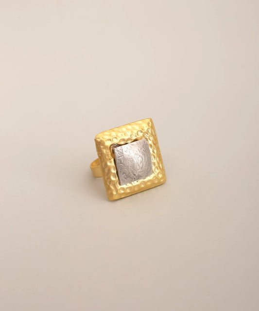 Gold Square Dual Tone Ring