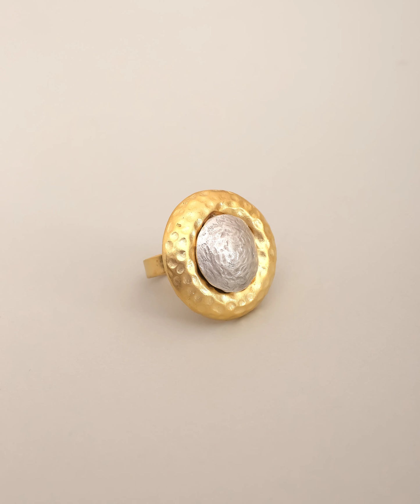 Gold Hammered Oval Stone Ring