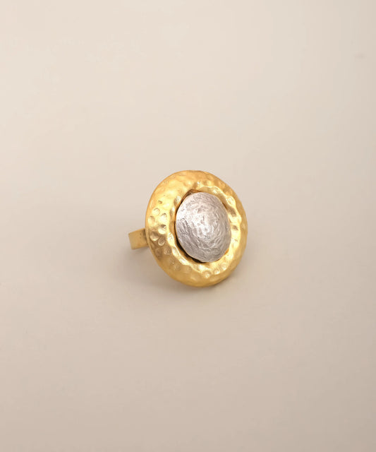 Gold Hammered Oval Stone Ring