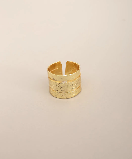 Gold Wide Textured Band Ring