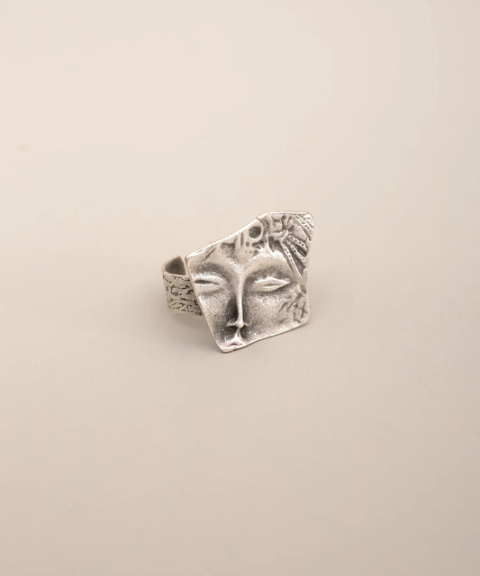 Silver Abstract Face Textured Ring