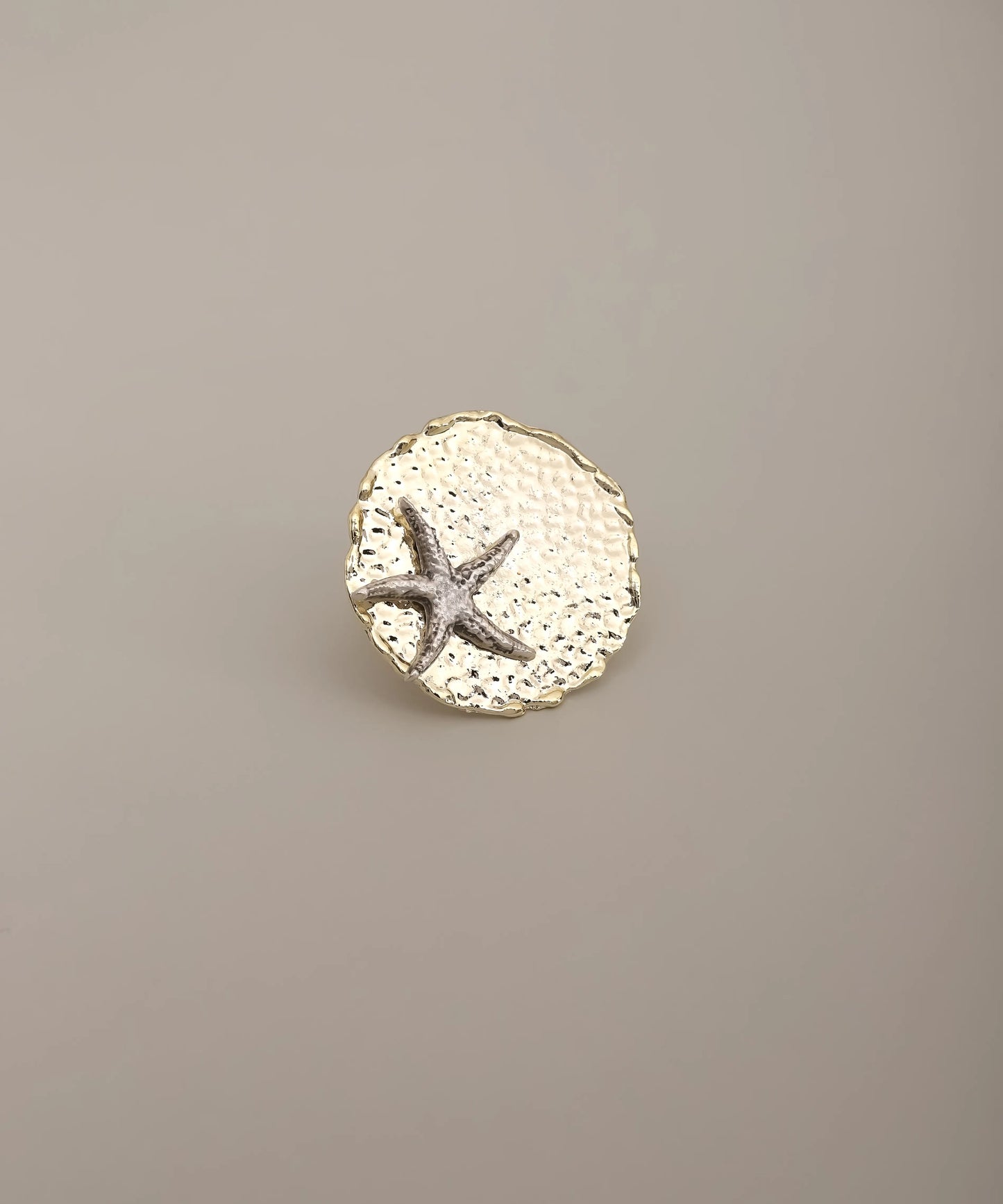 Gold Textured Disc Starfish Ring