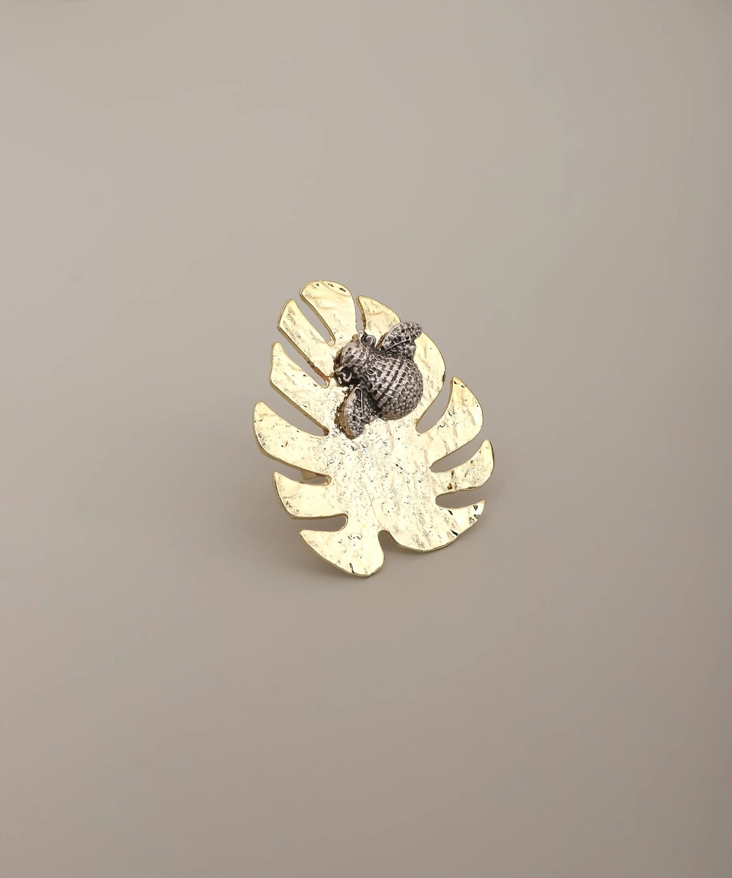 Gold Tropical Leaf Turtle Ring