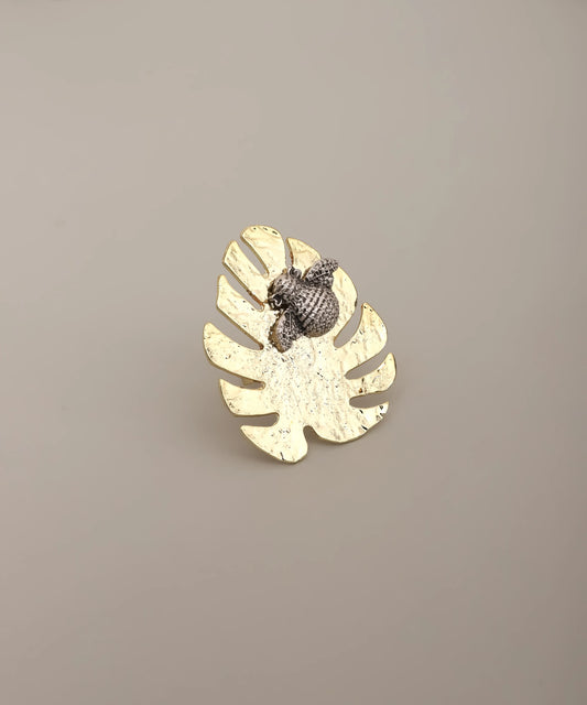 Gold Tropical Leaf Turtle Ring