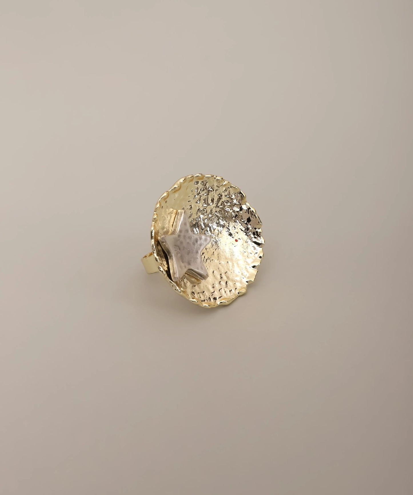 Gold Hammered Disc Star Ring